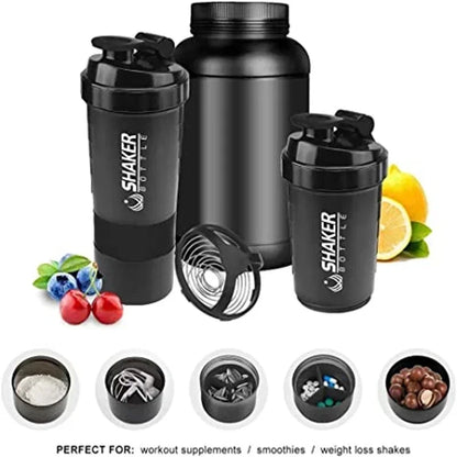 500ML Portable Protein Shaker Cup with Powder Storage Container Mixer Cup Gym Sport Water Bottles with Wire Whisk Ball