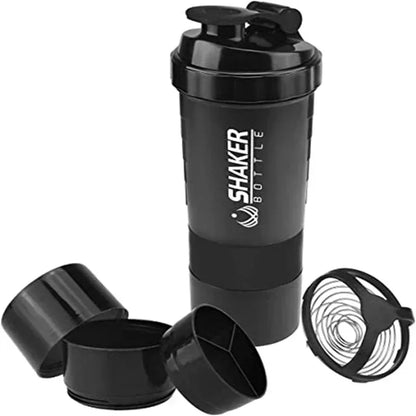 500ML Portable Protein Shaker Cup with Powder Storage Container Mixer Cup Gym Sport Water Bottles with Wire Whisk Ball
